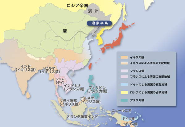 20世紀初頭の列強によるアジア地域の支配図